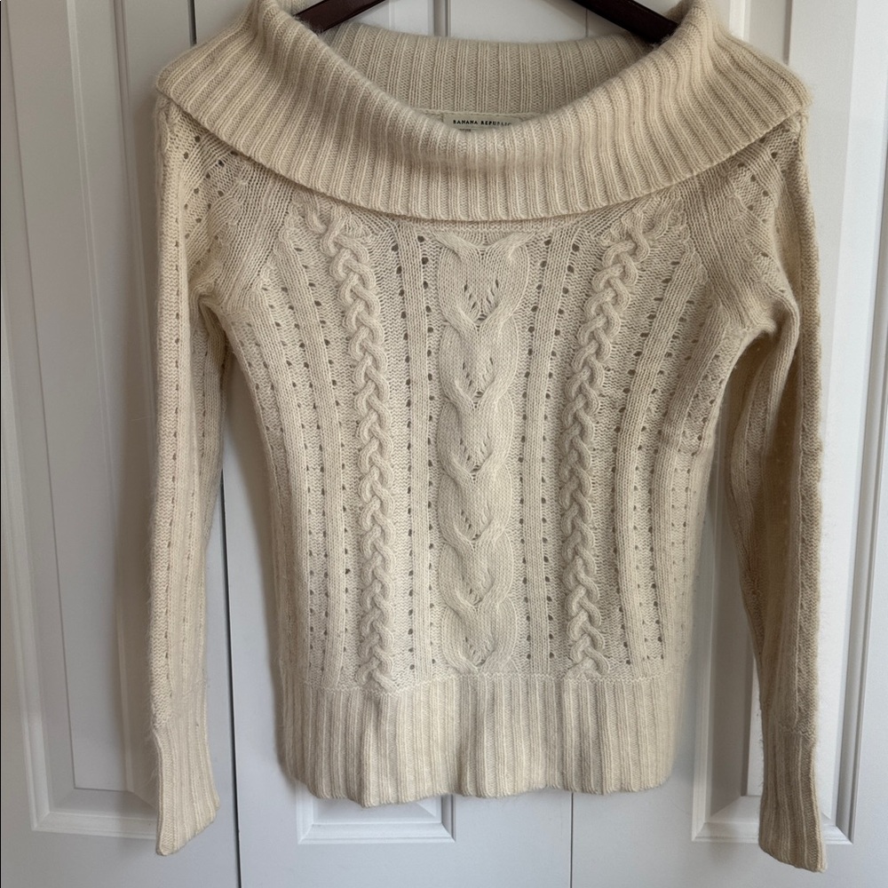 BANANA REPUBLIC ANGORA LAMBSWOOL SWEATER OFF SHOULDER OR COWL NECK S 338770 WOOL